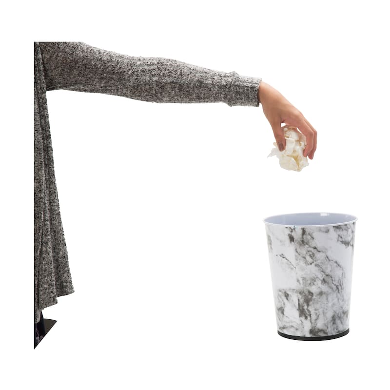 Bath Bliss Stainless Steel Trash Can in Marble - 7.7" x 9.6"