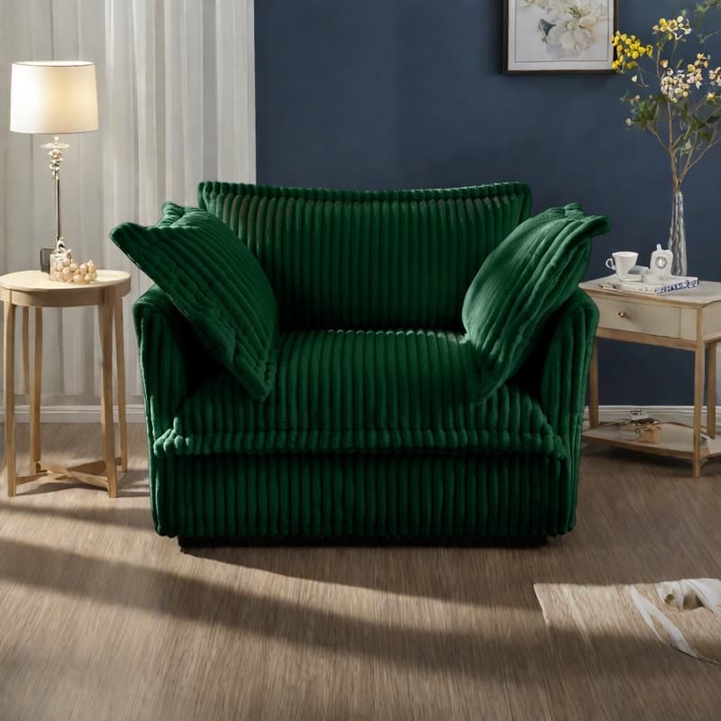 Corduroy Slipcovered Armchair with Deep Seat, 3 Large Pillows and 300lb Capacity