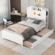 preview thumbnail 32 of 57, Bookcase Bed Twin Size Platform Bed Frame Solid Wood Storage Bed with LED Light Strip and Headboard(Trundle or Drawers Choose)