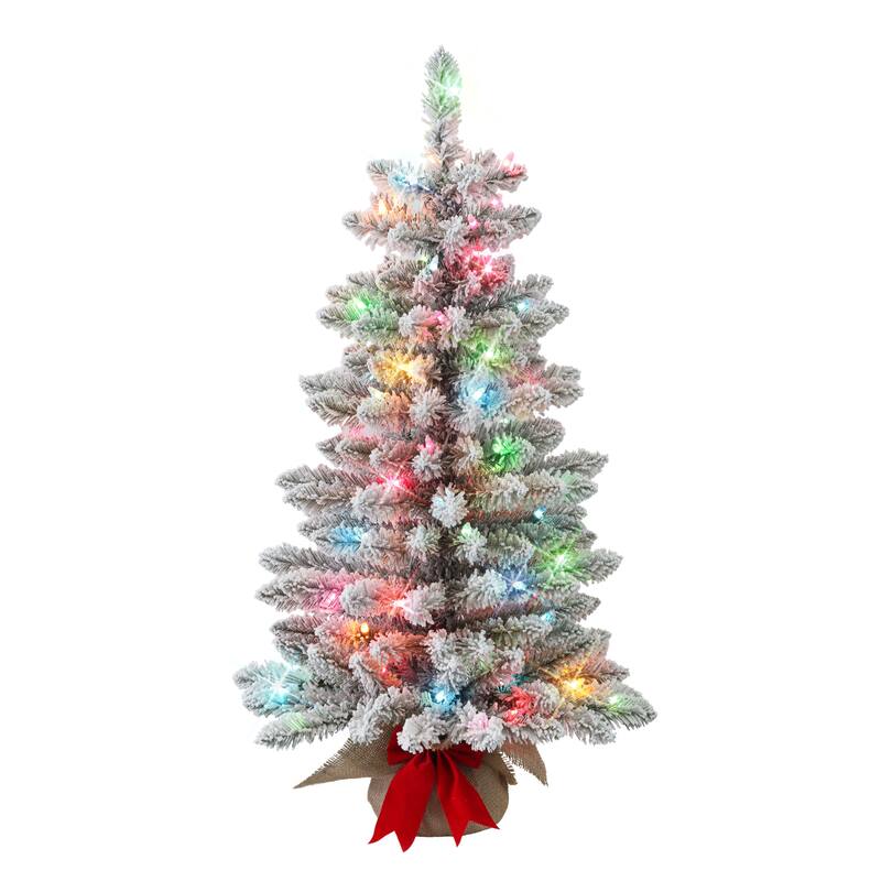Puleo International 3 ft. Pre-Lit Flocked Artificial Fraser Fir Tree