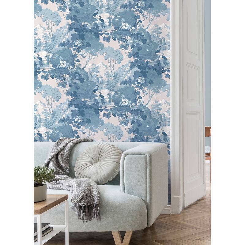 Brewster Eden Blue Crane Lagoon Wallpaper