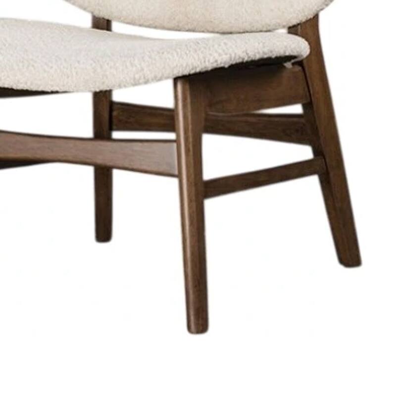 Sepy Accent Chair, Winged Back Beige Boucle Fabric, Walnut Brown Wood
