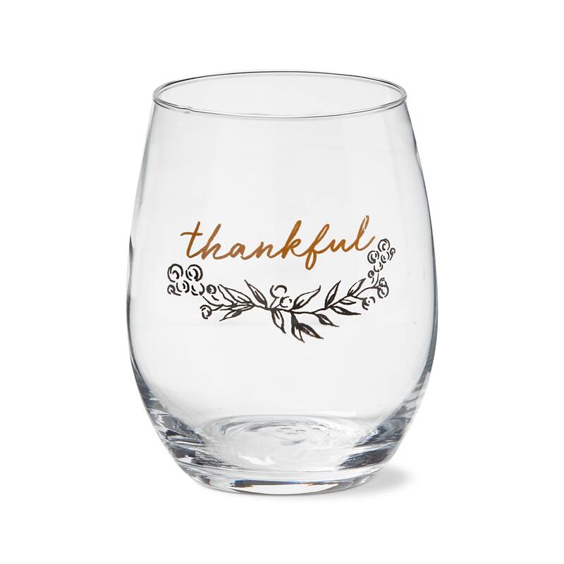 18 oz. Thankful Stentiment Clear Glass Stemless Wine Drinkware Dishwasher Safe Beverage Glassware Dinner Party Wedding