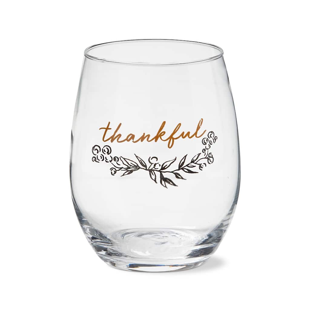 18 oz. Thankful Stentiment Clear Glass Stemless Wine Drinkware Dishwasher Safe Beverage Glassware Dinner Party Wedding