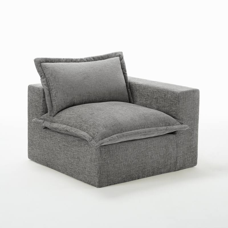 42"W Chenille Upholstered No Assembly Corner Chair - Right Facing - Grey