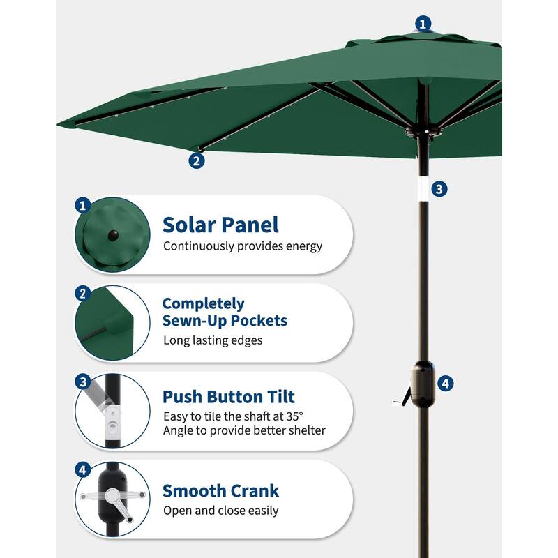 Coromose 9FT Outdoor Patio Umbrella, 8 Sturdy Ribs, with 32 LED Lights