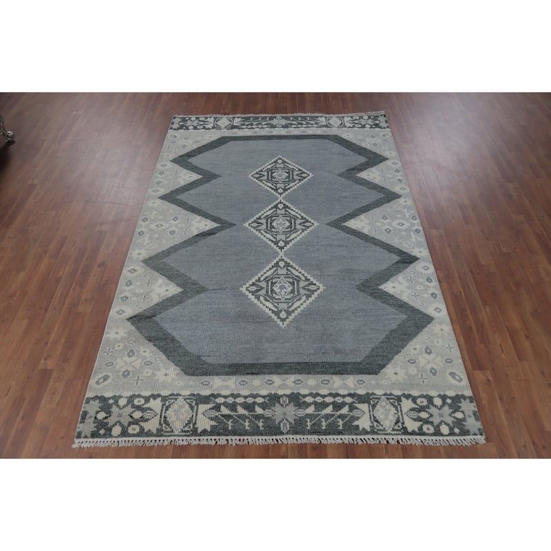 Transitional Oushak Indian Area Rug Hand-Knotted Wool Carpet - 6'0" x 9'0"