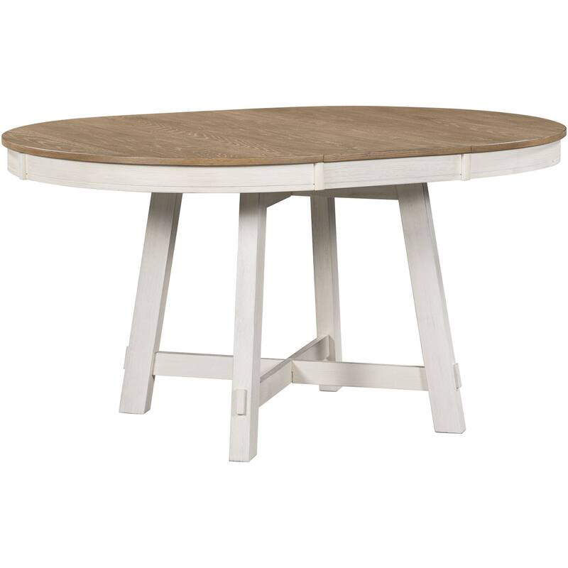 Farmhouse Solid Wood Round Extendable Dining Table with 16" Leaf