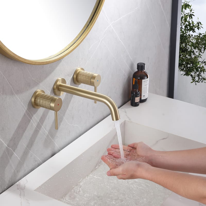Solid Brass Two Handles Wall Mounted Widespread Bathroom Faucet