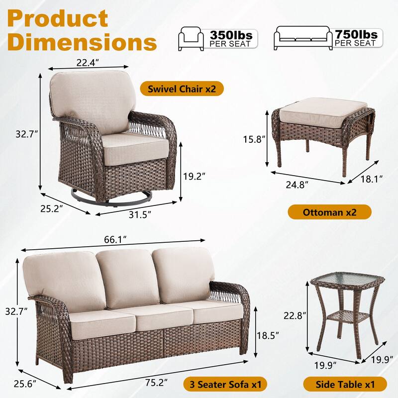 Pocassy Patio Outdoor Sofa Ottoman with Swivel Chair Table