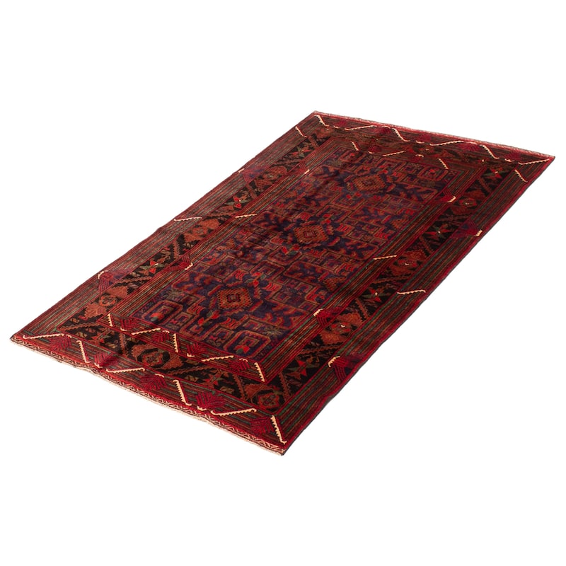 Teimani Navy, Red Rug 3'10" x 6'5" - 3'10 x 6'5