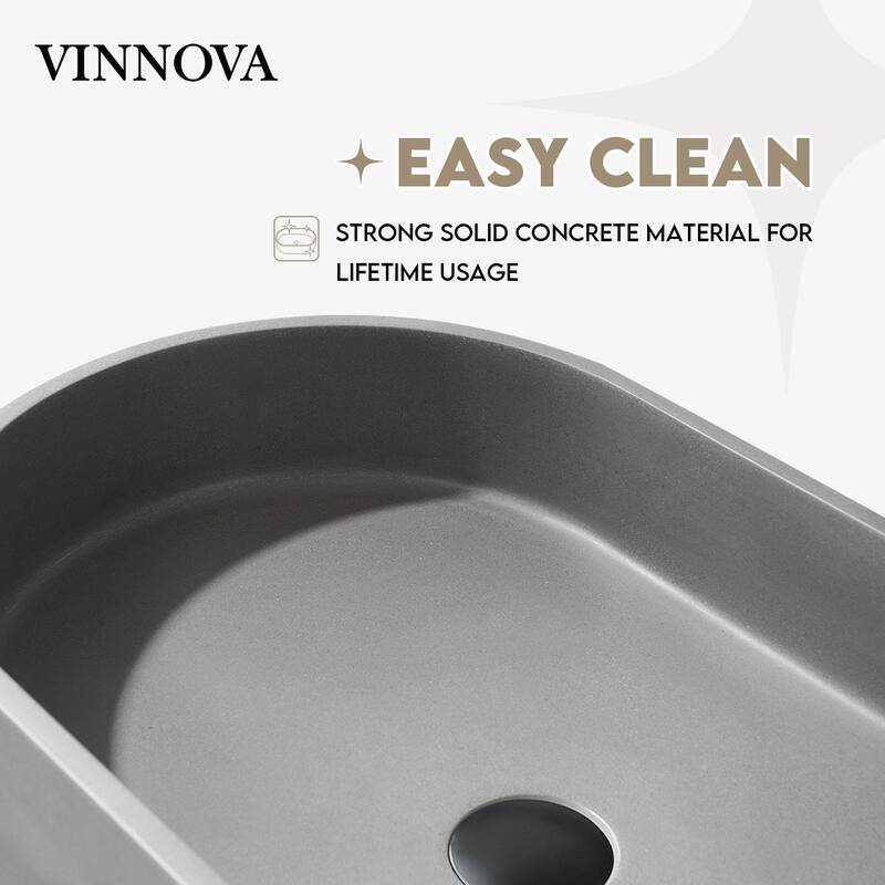 Vinnova Eibar Grey Concrete Oval Vessel Bathroom Sink - 23.6"L×13.8"W×4.7"H