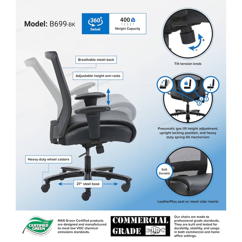 Boss Mesh Heavy Duty Chair, 400 lb weight capacity