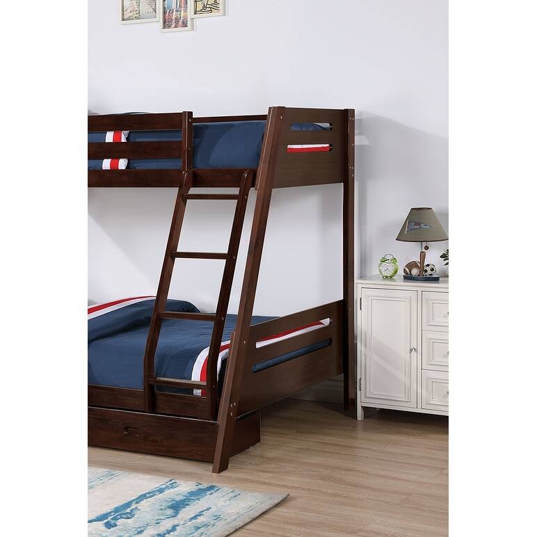 Espresso Twin Over Full Bunk Bed with Underbed Drawers and Angled Ladder