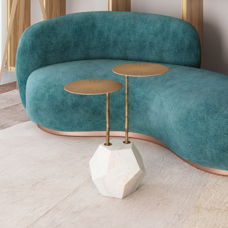 Anten Side Table Brass & White - Brass/White