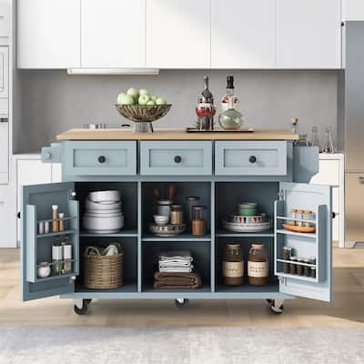 Merax Kitchen Cart with Rubber wood Drop-Leaf Countertop