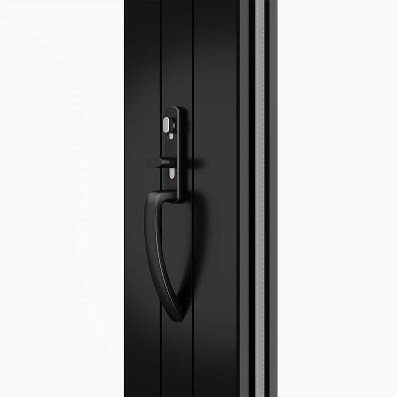 KaMic Elite-Fold 72" x 80" 2-Panel Aluminum Folding Door in Black with Hidden Hinges & Rollers, Folded Out From Right To Left