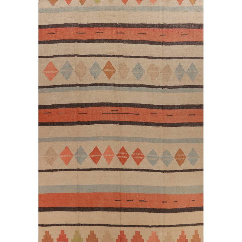 Hand Woven Oriental 100% Jute Carpet Modern Stripe Beige & Ivories Kilim Area Rug - 14' 0'' X 10' 0''