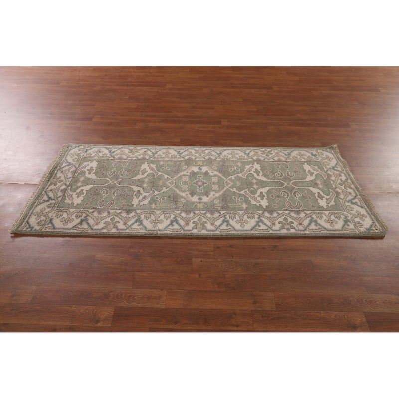 Green Oushak Indian Accent Rug Handmade Wool Carpet - 2'8"x 6'0"