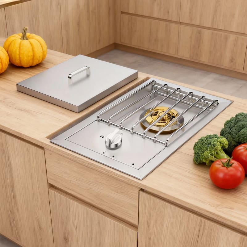 Single Grilling Side Burner, 15,000BTU Liquid Propane Side Burner, Convertible to Natural Gas, 304 Stainless Steel Built