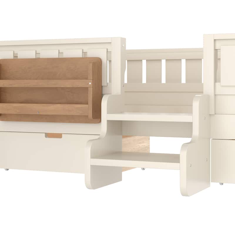 Full/Twin Loft Bed with Storage Drawers, Safety Staircase & Rails