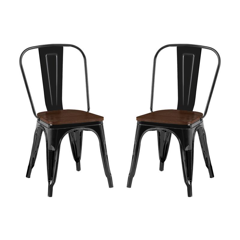 18" Modern Industrial Metal Stackable Black and Brown Dining Chair, 2PCS - 18" W X 18" D X 33" H