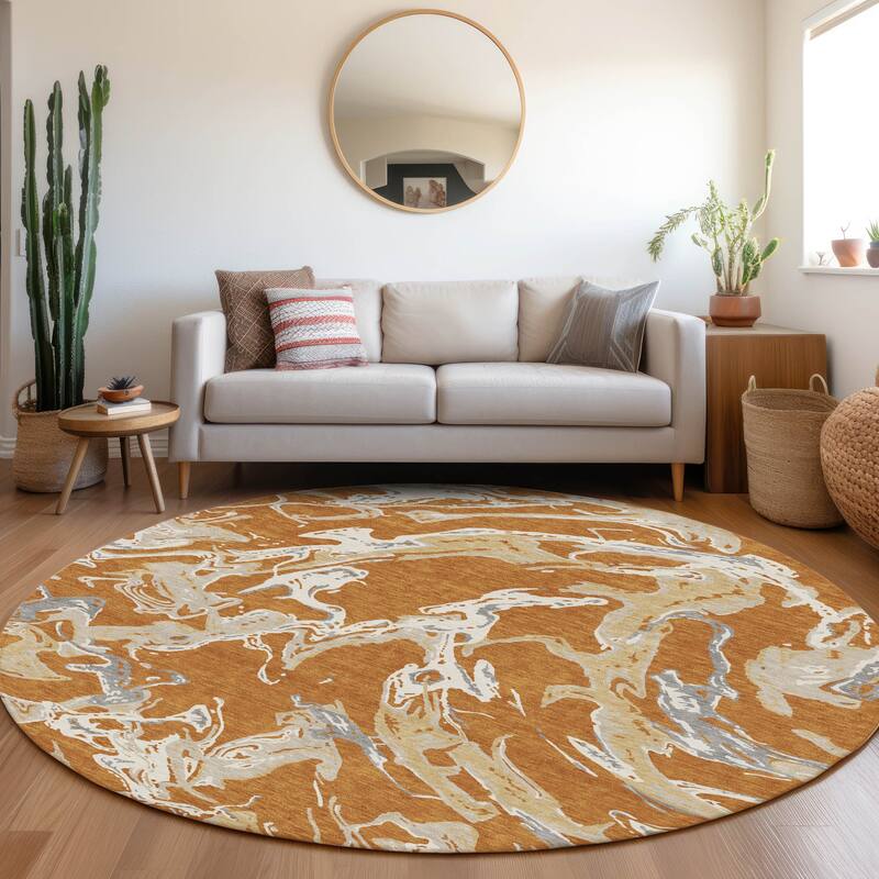 Machine Washable Indoor/ Outdoor Modern Wave Chantille Rug - Copper - 8' x 8'
