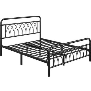 Yaheetech Metal Platform Bed Frame With Petal Accented Headboard And ...