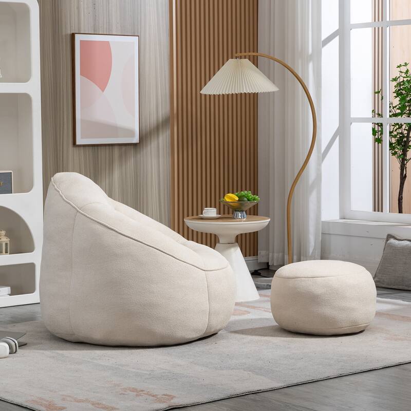 Beige Modern 40" Microfiber Upholstered Accent Chair with Ottoman and Padded Foam Padding Compressed for Living Room