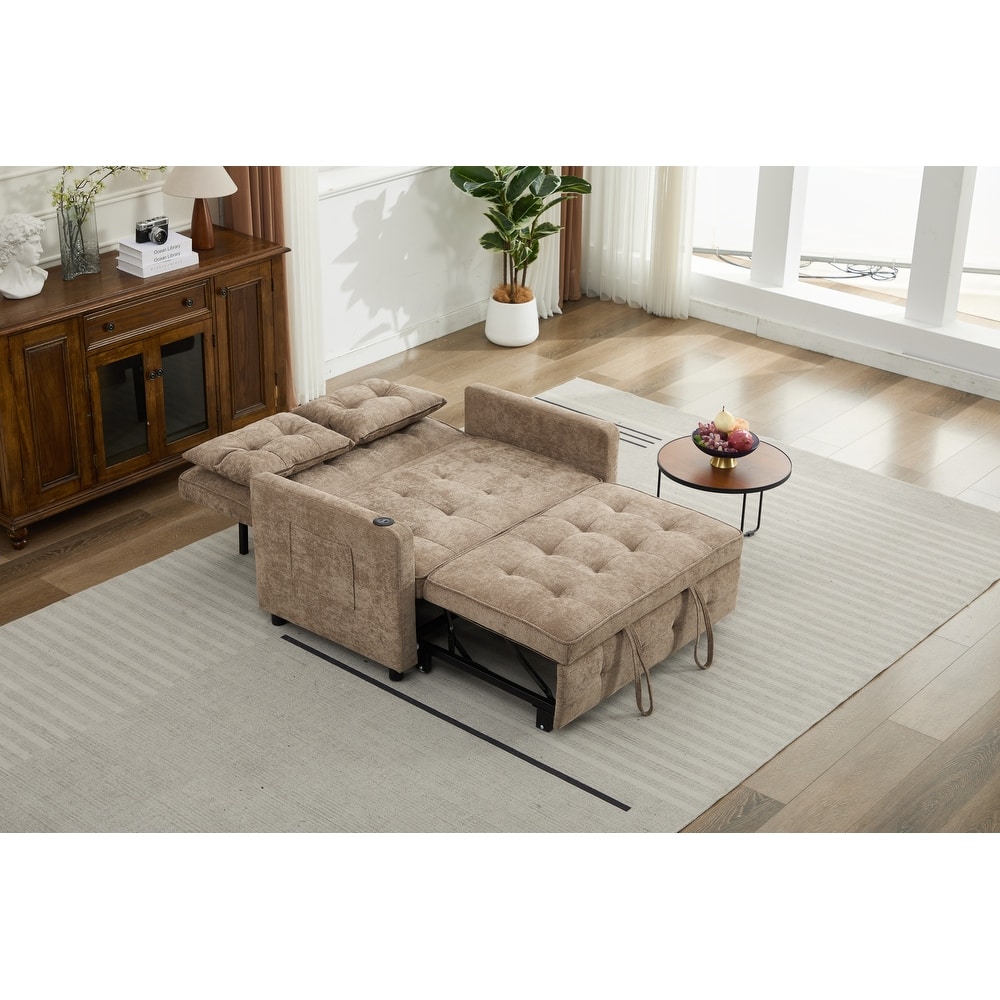 Pull-Out Sofa Bed Daybed, Lounge Chaise Loveseat with Adjustable Backrest, Convertible Sleeper Sofa with USB Charging
