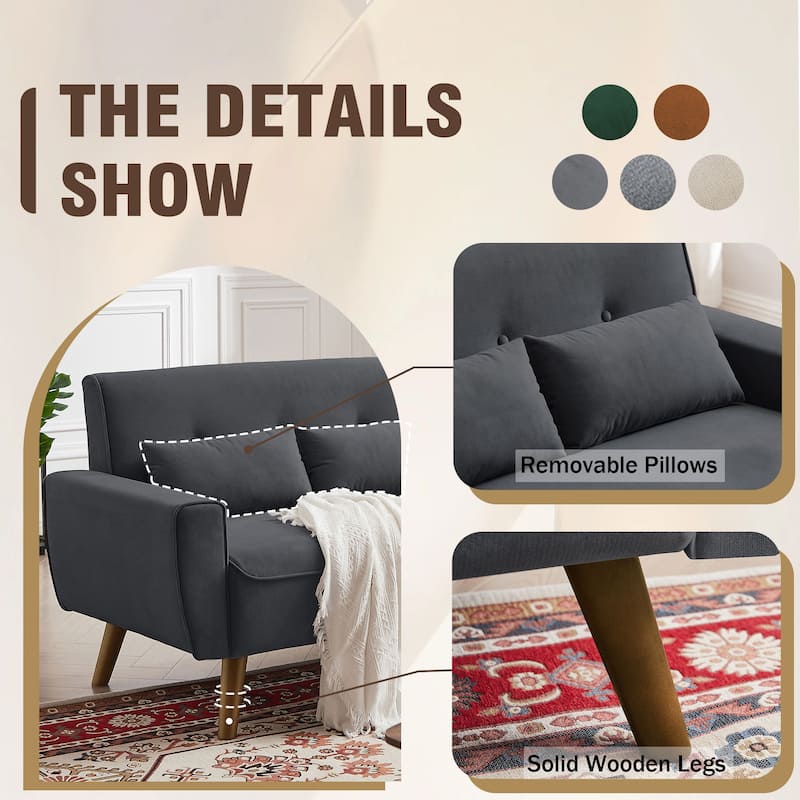 48.82" Small Tufted Loveseat Sofa 2 Set with Tapered Wood Legs