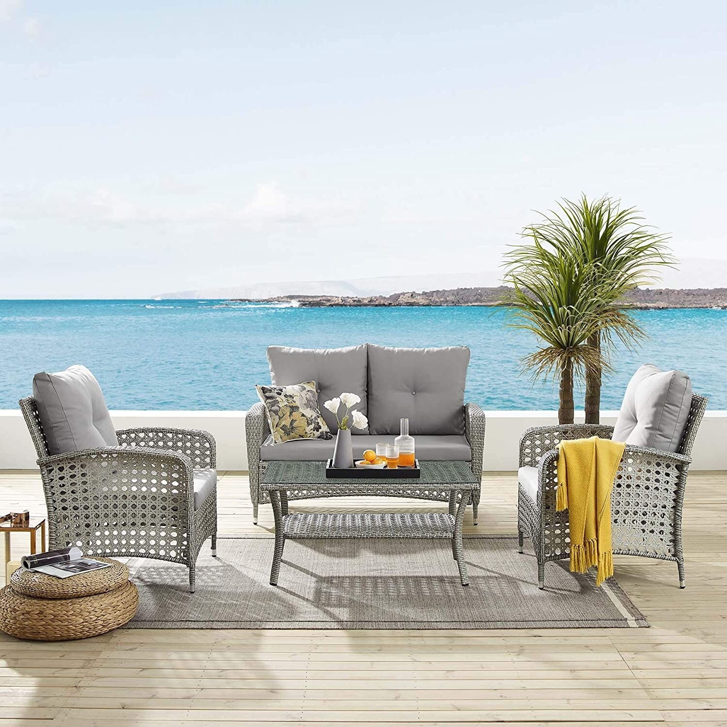 Shop Outdoor Patio Furniture Set Wicker Rattan Patio Sofa Conversation Set Overstock 32429772