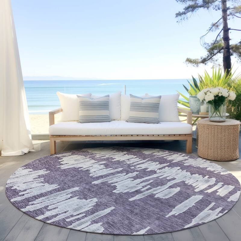 Machine Washable Indoor/ Outdoor Chantille Abstract Contemporary Rug - Purple - 8' x 8'