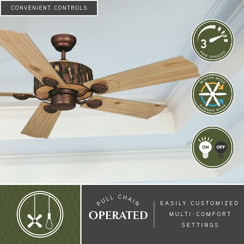 Log Cabin 52-in. Bronze Wood Rustic Ceiling Fan - 52-in W x 14.5-in H x 52-in D