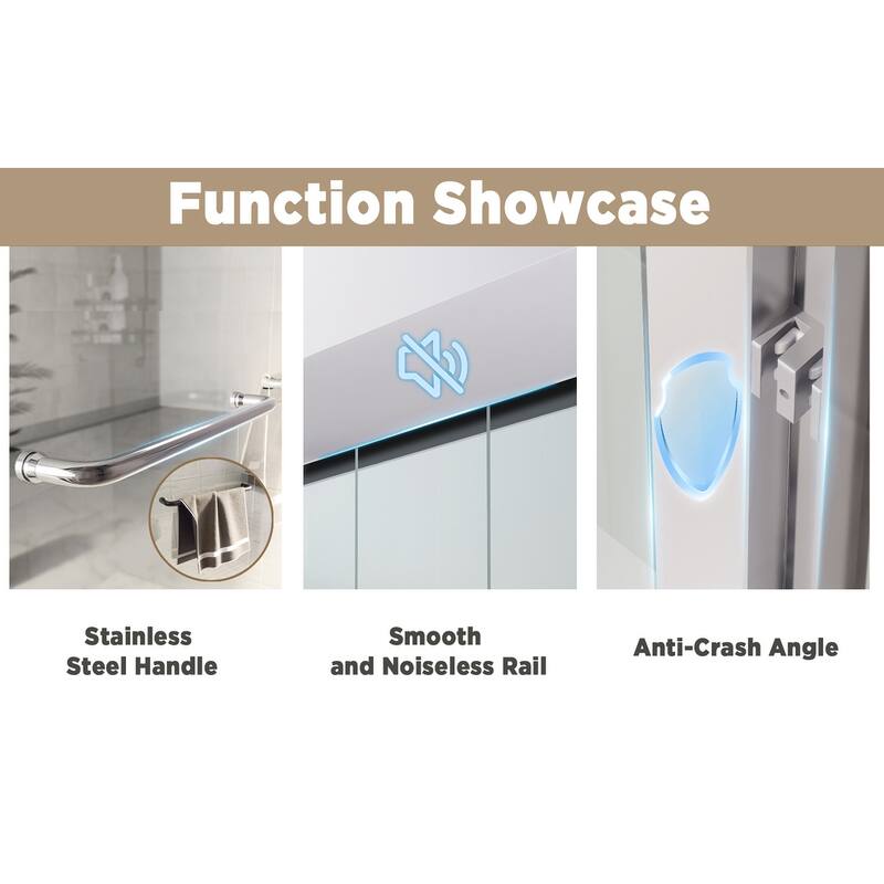 GDFStudio - Landon Modern Double-Sliding Tempered Glass Shower Door Set