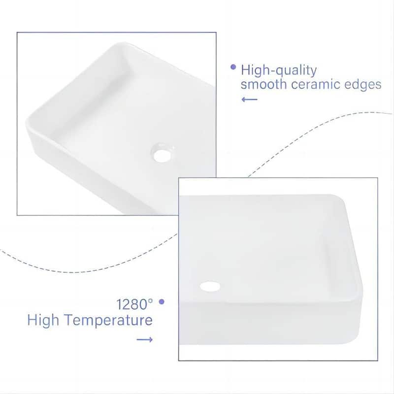Dornberg 24"x16" White Ceramic Rectangular Vessel Bathroom Sink