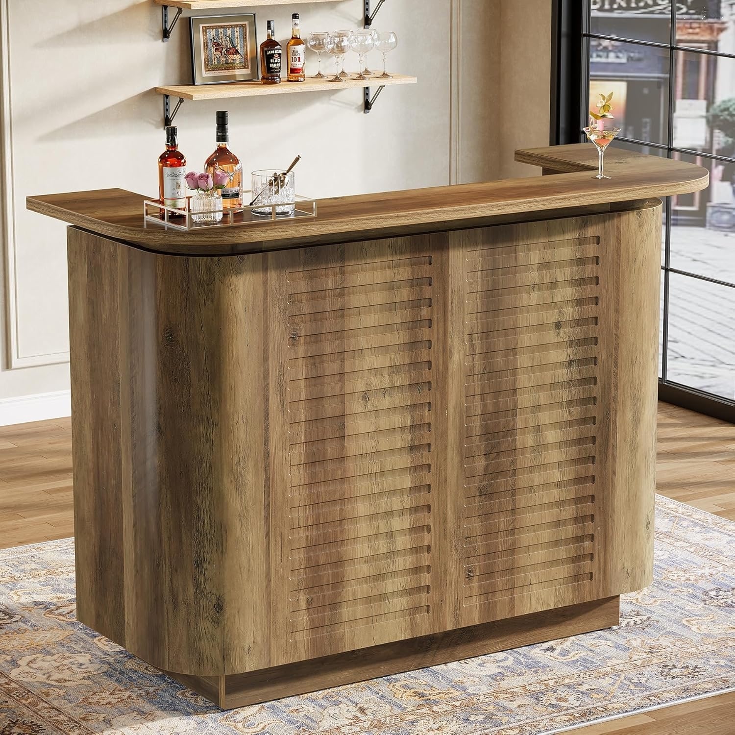 5-Tier Bar Table with Storage, 37.4" H Bar Cabinet Pub Table, Counter Height Kitchen Island - 53.5" L × 19.68" W × 37.4" H