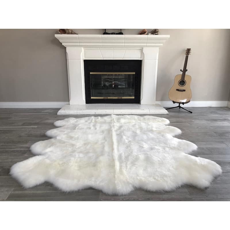 Dynasty Natural 8-Pelt Luxury Long Wool Sheepskin Shag Rug - 5'5 x 6'8"