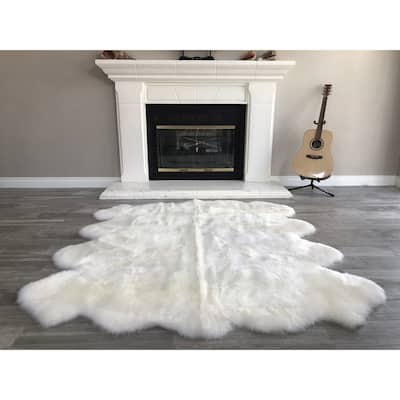 Dynasty Natural 8-Pelt Luxury Long Wool Sheepskin Shag Rug - 5'5 x 6'8"