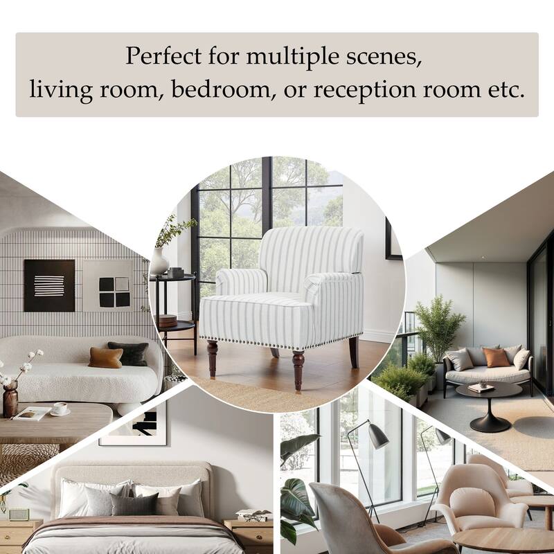 Linen Upholstered Armchair Nailhead Trim Accent Chair