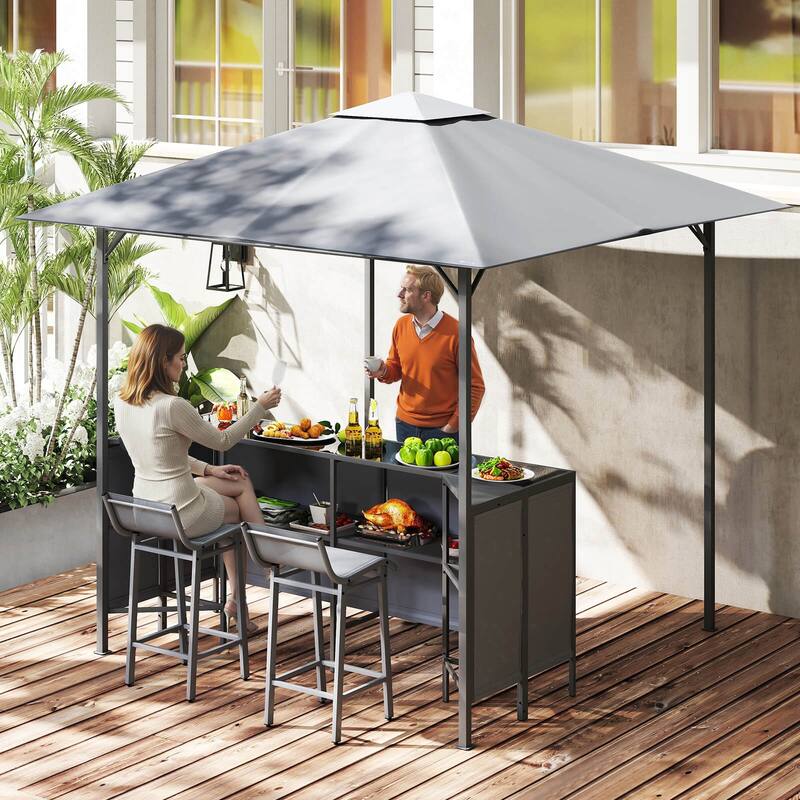 Costway 3 PCS Patio Bar Set with 2 Bar Stools Tempered Glass Bar - See Details