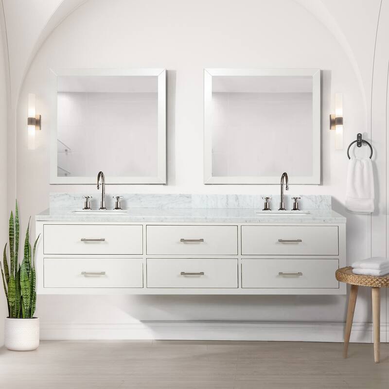 Lexora Castor Double Bath Vanity, Carrara Marble Top, Faucet Set, and Mirrors