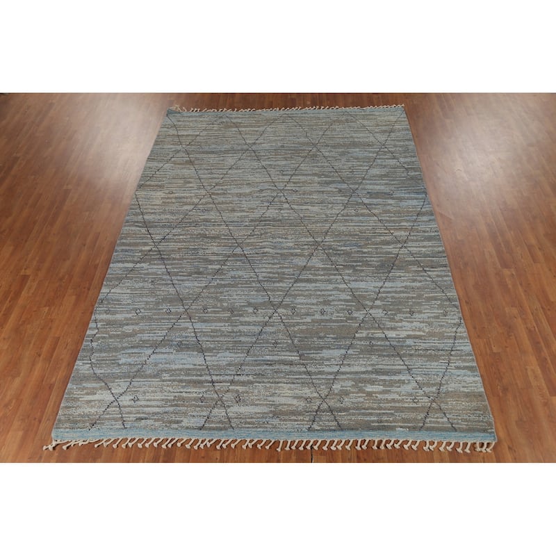 All-Over Trellis Striped Moroccan Area Rug Handmade Wool Carpet - 8'3"x 11'4"