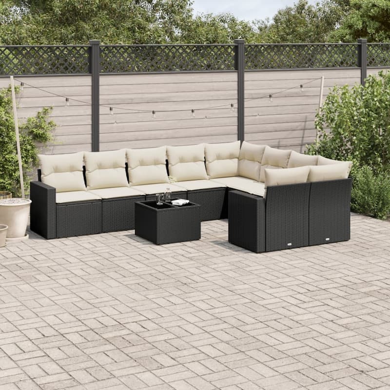 vidaXL Garden Sofa Set Black PE Rattan Large Modular Garden Sofa Set - Black and Cream With table - 21.7 x 21.7 x 14.6 in (W x L x H)