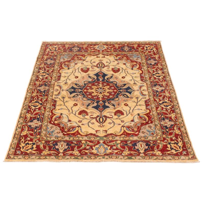 ECARPETGALLERY Hand-knotted Chobi Finest Ivory Wool Rug - 5'5 x 7'2