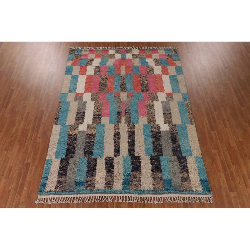 Plush Moroccan Geometric Area Rug Handmade Wool Carpet - 7'10" x 10'7"