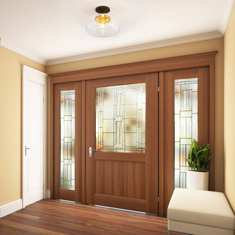 Gaines Glass/Iron Farmhouse Modern LED Flush Mount, by JONATHAN Y