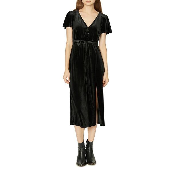 Shop Sanctuary Womens Midi Dress Velvet Short Sleeves Black