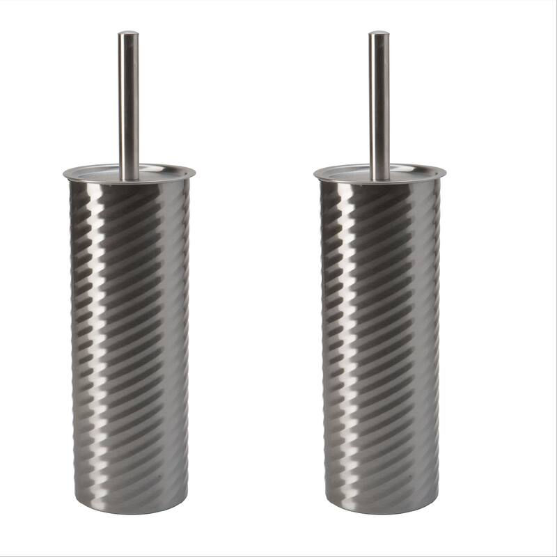 Bath Bliss 2 Pack Swirled Texture Toilet Brush & Holder in Chrome - Set