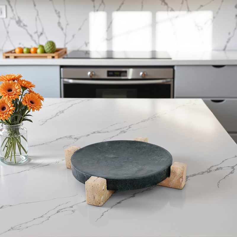 Marble Stone Decorative Tray Geometric Base Sleek Glam Modern